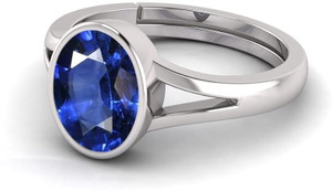 Aanya Jewels Blue Sapphire Adjustable Ring Silver Plated 9.25 Ratti for Men and Women Stone Sapphire Ring