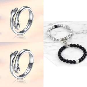 ESPERANZA ENTERPRISES Alloy, Stainless Steel Cubic Zirconia Silver Bracelet Set