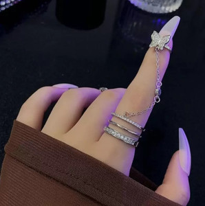 AKISON JEWELS Butterfly Chain Ring For Women Girls Korean Ring Western Ring fashion party Alloy Diamond, Swarovski Crystal, Swarovski Zirconia, Cubic Zirconia Silver Plated Ring Set
