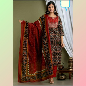 Meetara Creation Embroidered Kurta, Palazzo & Dupatta Set