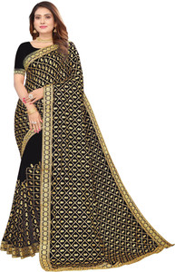 b bella creation Embellished, Embroidered, Striped Bollywood Georgette Saree