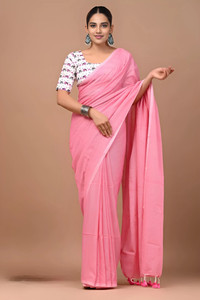 Trndysares Solid/Plain Handloom Cotton Blend Saree
