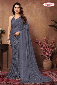 Anand Sarees एम्बेलिश्ड, धारीदार, सेल्फ डिज़ाइन बॉलीवुड साटन साड़ी