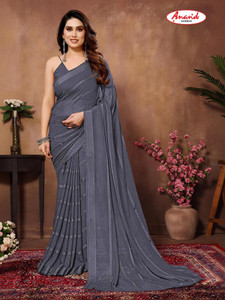 Anand Sarees Embellished, Striped, Self Design Bollywood Satin Saree