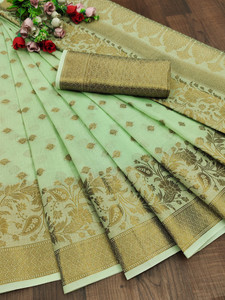 NIYAMI Printed, Self Design, Woven, Floral Print Kanjivaram Jacquard, Cotton Silk Saree
