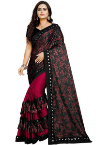 3Buddy Fashion फ्लोरल प्रिंट बॉलीवुड लाइक्रा ब्लेंड साड़ी