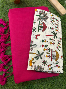 SMRITI HANDLOOM Printed Kalamkari Handloom Pure Cotton Saree