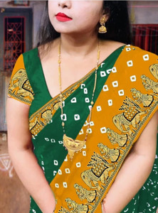 Zoamic Printed Bollywood Crepe, Silk Blend Saree