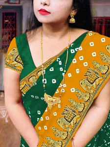 Zoamic Printed Bollywood Crepe, Silk Blend Saree