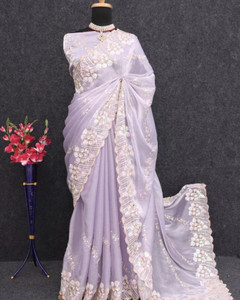 Grinovi Embellished, Embroidered Bollywood Pure Silk, Organza Saree