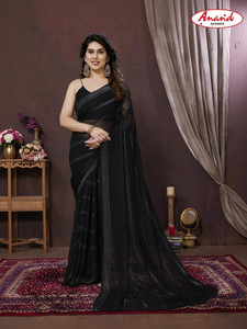 Anand Sarees Embellished, Striped, Self Design Bollywood Satin Saree