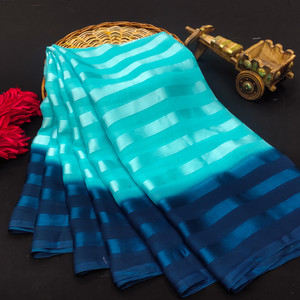 Anand Sarees Ombre, Striped, Self Design Bollywood Satin Saree