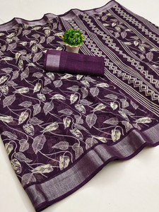 Hema Silk Mills Floral Print Bollywood Linen Saree