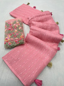 MadhuSaree Self Design, Solid/Plain, Striped Bollywood Organza Saree