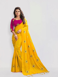 Kuvarba fashion Embroidered Bollywood Silk Blend Saree