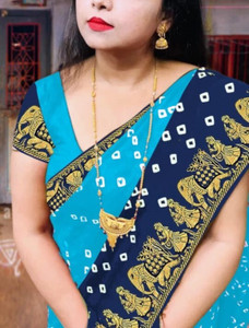 SkyCraftX Self Design, Animal Print Bollywood Crepe, Silk Blend Saree