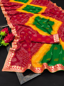 Kanooda Prints Printed Bandhani Georgette Saree