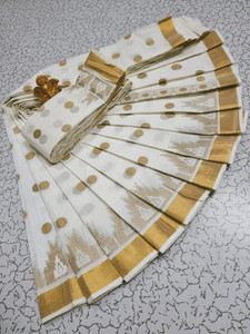 Kjs Printed Kasavu Pure Cotton Saree