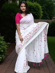 TARAMAACREATION Embroidered Handloom Handloom Pure Cotton Saree