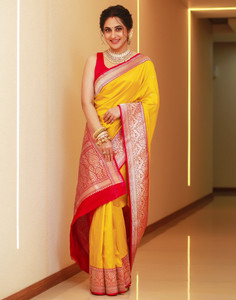 Samah Embellished, Woven, Self Design Kanjivaram Jacquard, Silk Blend Saree
