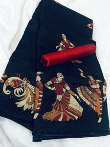 Kjs Printed Kalamkari Cotton Blend Saree