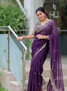 KRISHNACOLLECTION9 Embroidered, Embellished, Self Design Bollywood Pure Silk Saree