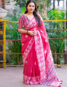 Shoploom Blocked Printed, Striped Bollywood Pure Cotton Saree