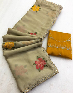 SILKORA Embroidered, Floral Print, Embellished Bollywood Chiffon Saree