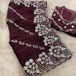 Dimgrey Embellished Bollywood Pure Silk, Organza Saree