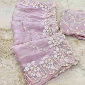 Grinovi Embellished, Embroidered Bollywood Pure Silk, Organza Saree