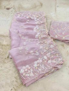 Grinovi Embellished, Embroidered Bollywood Pure Silk, Organza Saree
