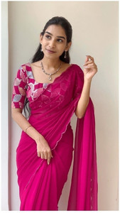 Bollytrend Solid/Plain Bollywood Georgette, Silk Blend Saree