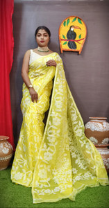OWALID Self Design Jamdani Cotton Silk Saree