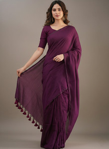 womsarie Solid/Plain Handloom Handloom Cotton Blend Saree