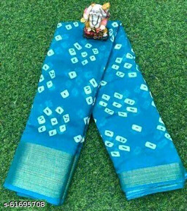 SARETRA MALL Blocked Printed Bandhani Cotton Blend Saree