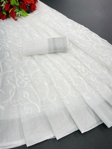 KRIVITY Embroidered Bollywood Cotton Linen Saree