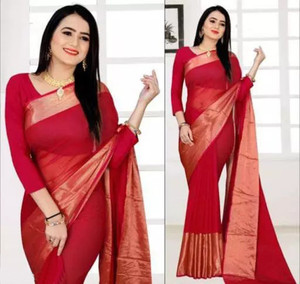 Online Bazaaar Solid/Plain Bollywood Chiffon Saree