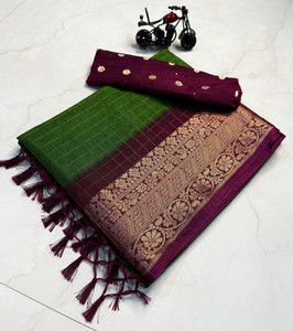 sadika Woven, Checkered Kanjivaram Jacquard, Silk Blend Saree