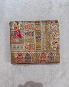 M DINESH CO Woven, Color Block, Embroidered Kalamkari Semi-Pashmina, Cotton Silk Saree