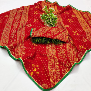 maayro Printed Bandhani Georgette Saree