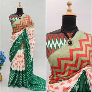 Gugaliya Printed Ikkat Cotton Blend, Art Silk Saree