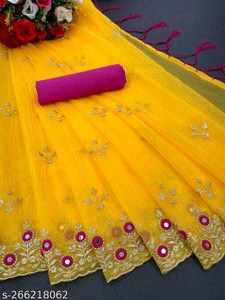 nelius Embroidered Bollywood Net Saree