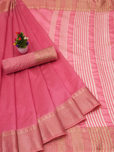 GOGAJI COLLECTION Temple Border, Woven Kanjivaram Cotton Silk, Chanderi Saree