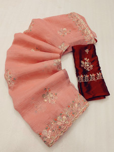 Dimgrey Embroidered, Embellished Bollywood Chiffon Saree