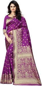 Shoppershopee Woven Kanjivaram Silk Blend, Art Silk Saree
