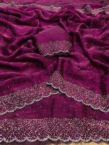 sadika Embellished Bollywood Chiffon, Pure Silk Saree
