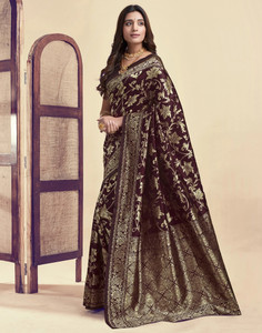 Houri Fab Woven, Embellished Banarasi Pure Silk, Jacquard Saree