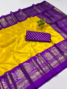 Kanooda Prints Printed, Woven Mysore Art Silk Saree