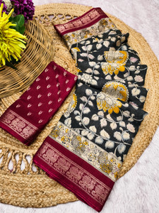 BOLOKA Floral Print, Geometric Print, Printed Bollywood Art Silk, Silk Blend Saree