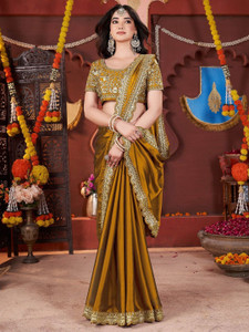 Yozzby Embroidered, Self Design Bollywood Silk Blend Saree